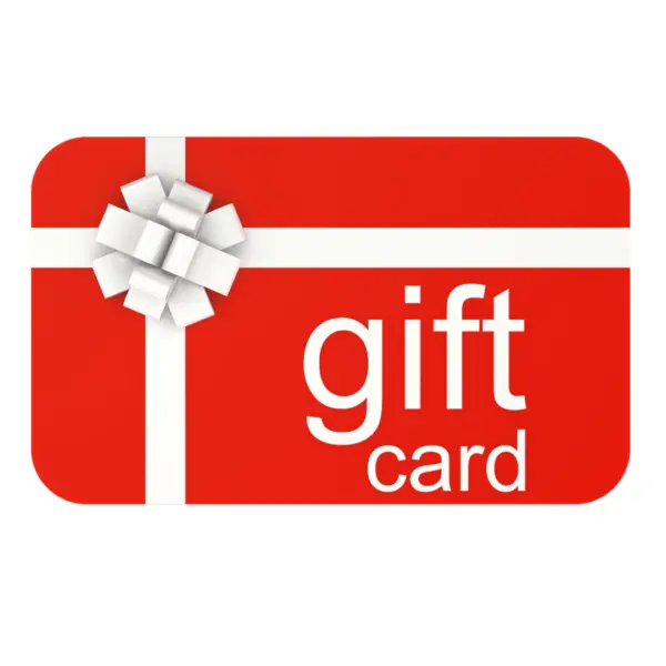 A red gift card with a white bow on it!