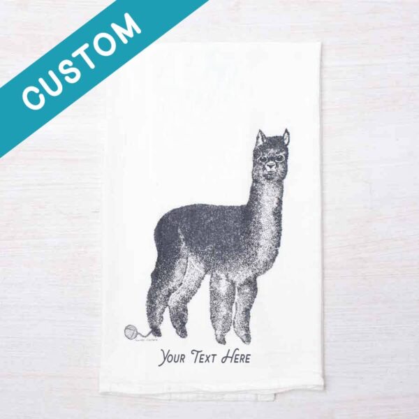 cotton tea towel with alpaca print white