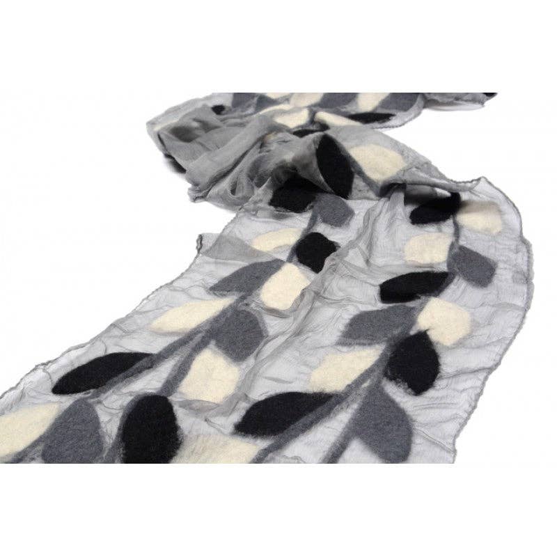 silk scarf felted design gray