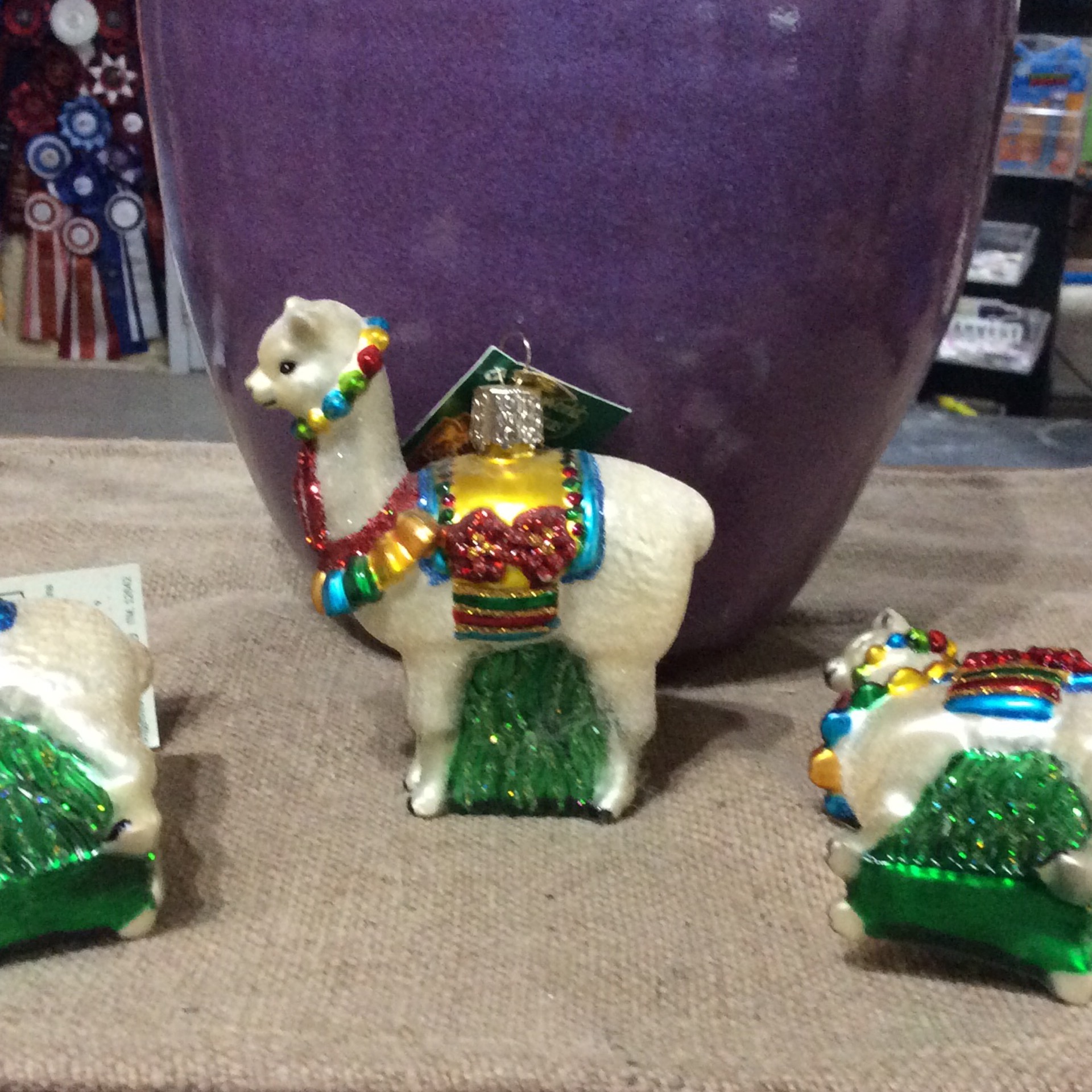 glass alpaca Christmas ornament