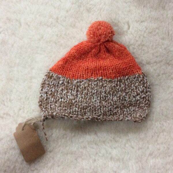 hand Madde kids alpaca hat orange and tan adjustable