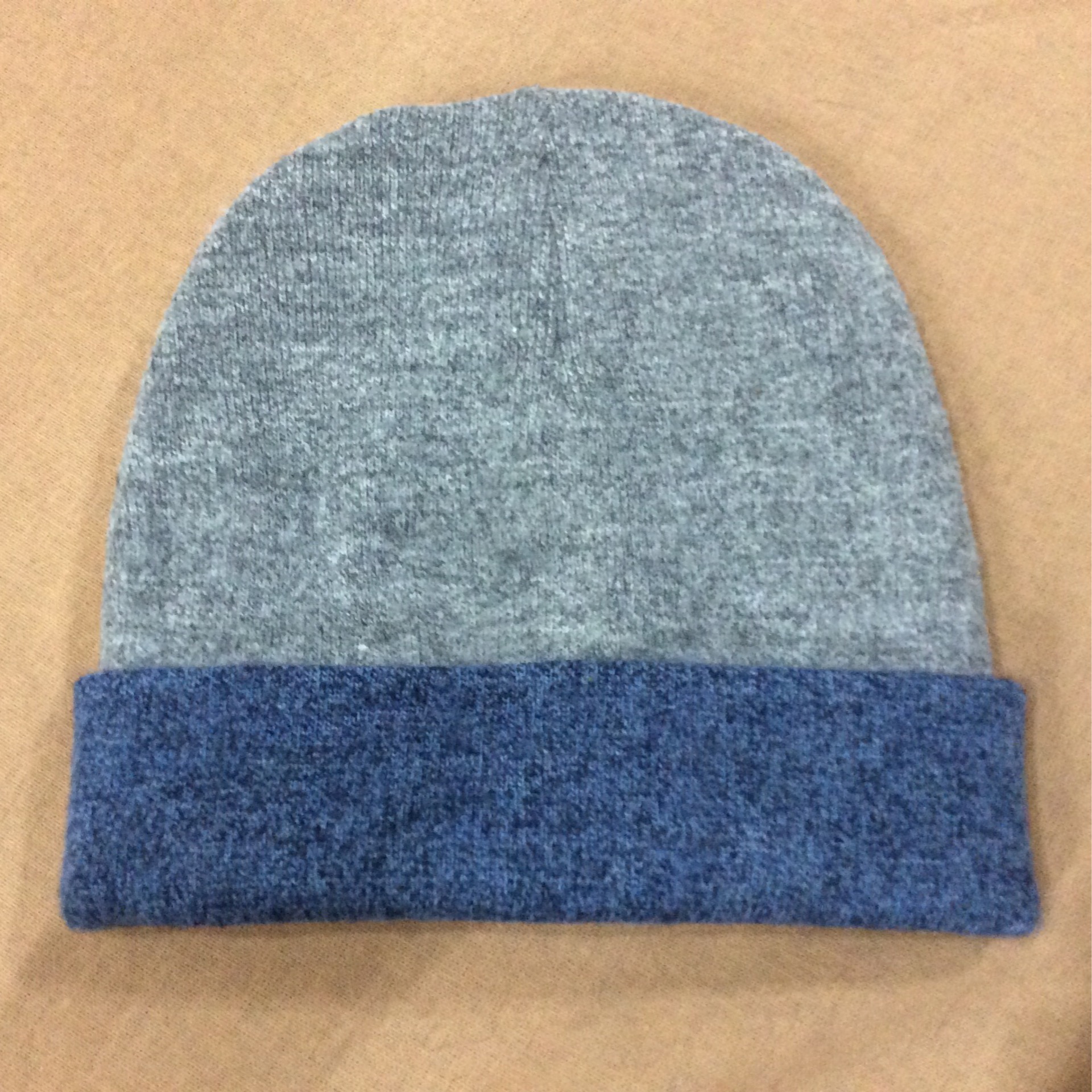 Alpaca Double knit Hat gray and blue