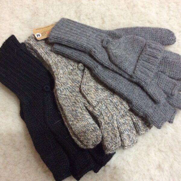 fingerless glittens black, fawn, gray