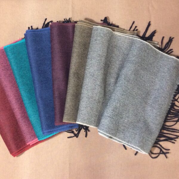 alpaca herringbone scarf pink, blue, stone, gray, purple