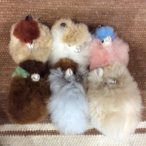 alpaca head keychains brown, pink, blue, gray and white
