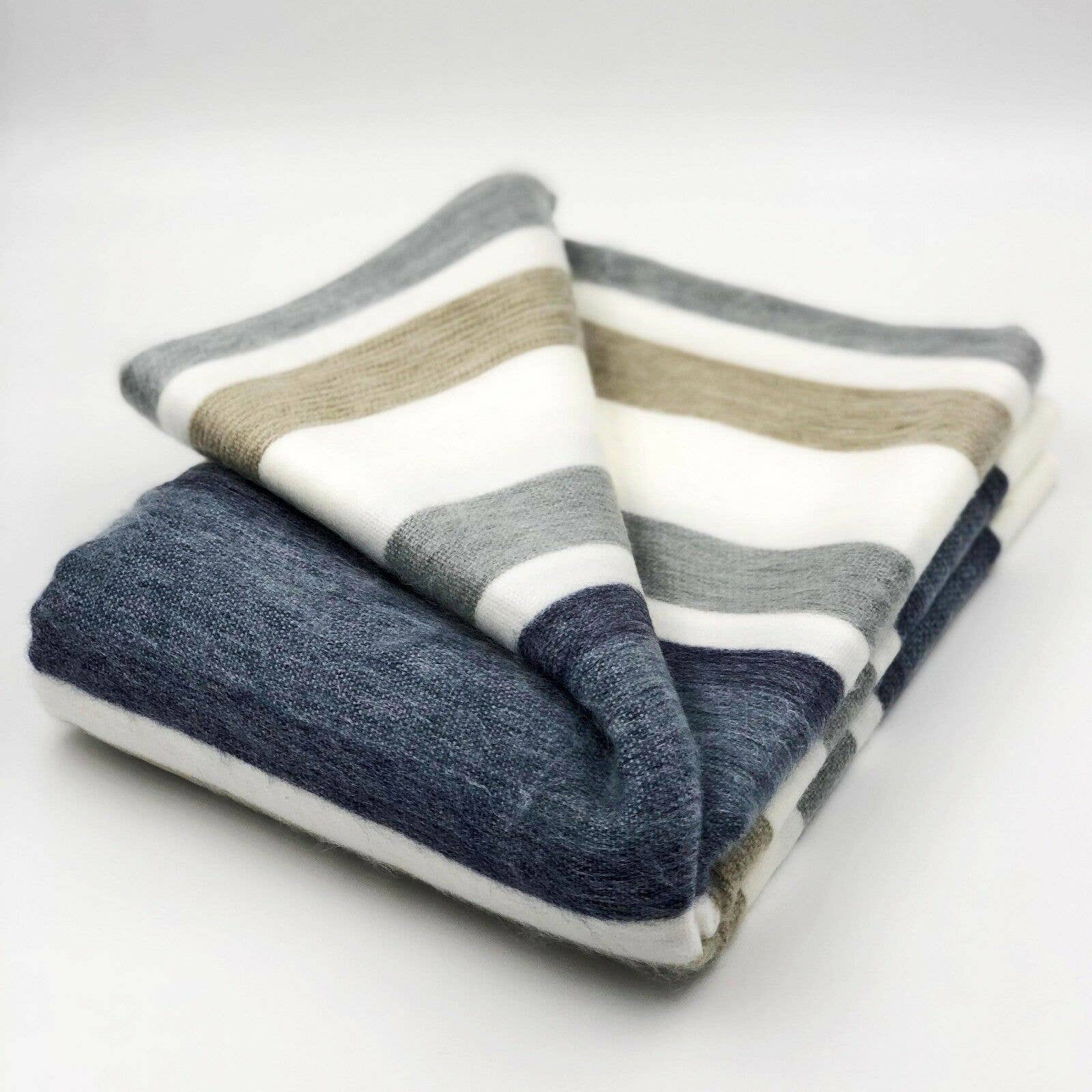 alpaca blanket folded gray and white stripe
