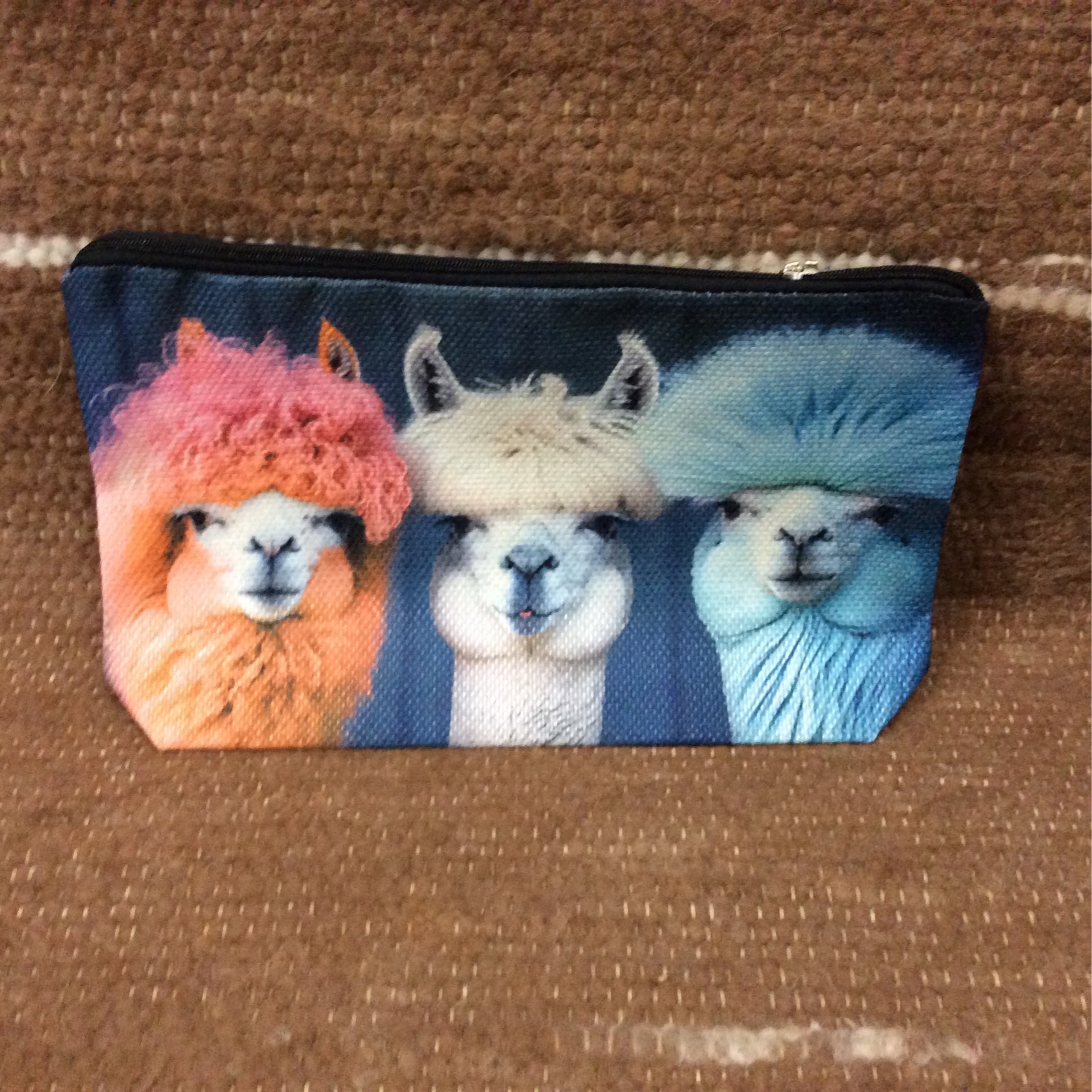 zipper bag with colorful alpacas