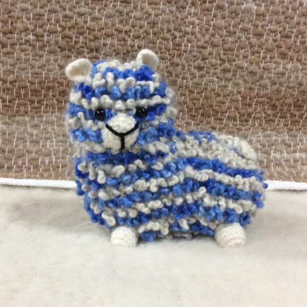 hand made alpaca toy blue and white