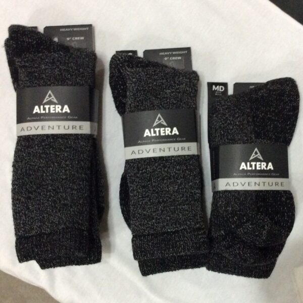 gray or black alpaca hiking or hunting sock