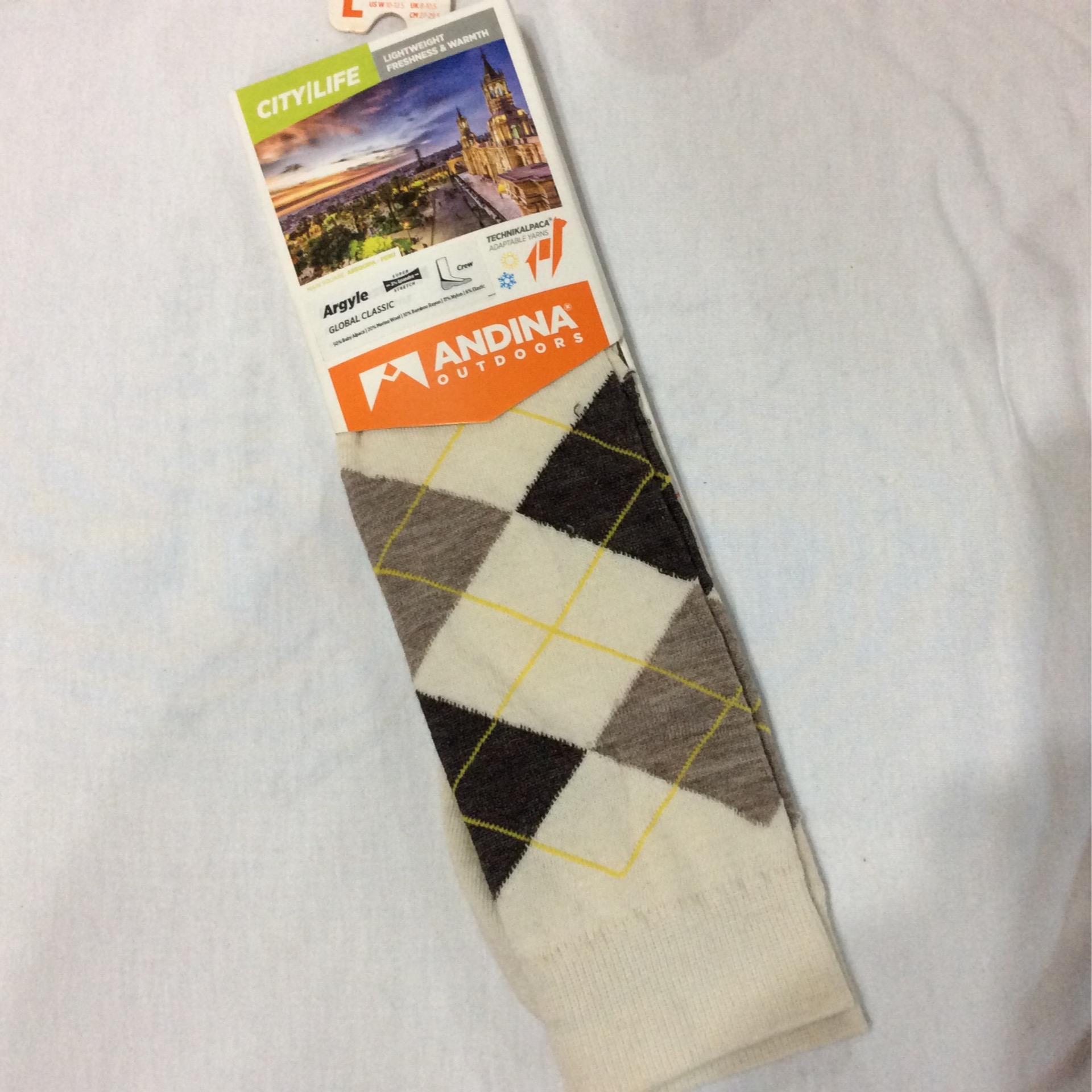alpaca sock argyle brown white