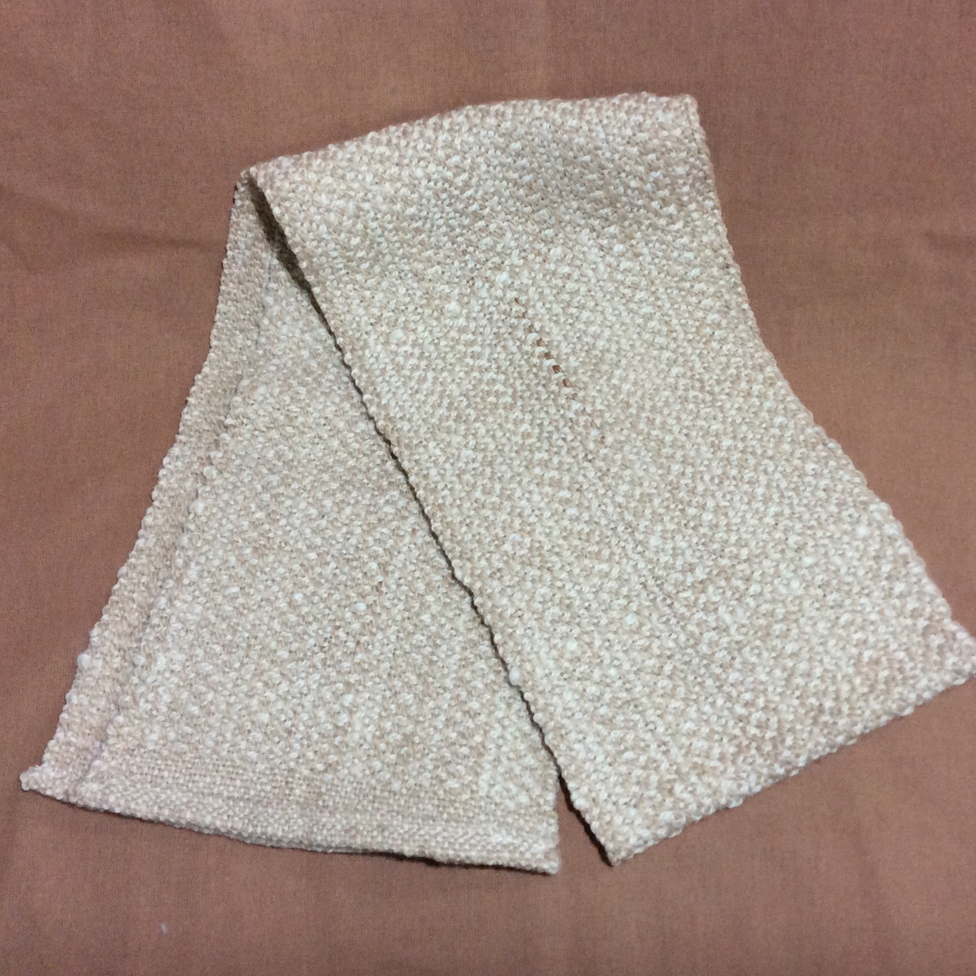 alpaca hand made scarf folded tan and white