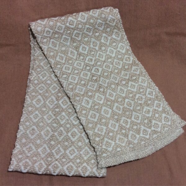alpaca hand made scarf folded tan and white